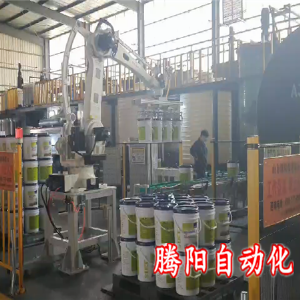 桶裝肥料碼垛機(jī)器人一次碼垛多桶